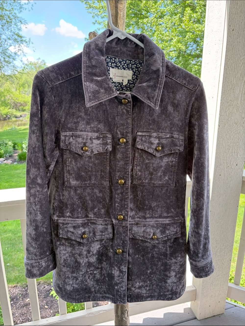 Anthropologie  Washed light lavender Utility Jacket with Brass Buttons